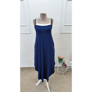 Robe longue en viscose à bretelles et col rond pour femme avec poches, 35588 - Bleu - Product Image 5