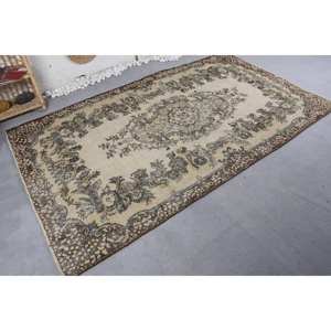 พรมขนสัตว์สีเบจสีน้ำตาลแบบดั้งเดิม9ft 5.3 x แนววินเทจแบบเย็บปะต่อตุรกีสำหรับตกแต่งห้องนั่งเล่นวัยรุ่นห้องโถงยางสี่เหลี่ยม - Product Image 4