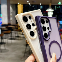 Étui de téléphone magnétique translucide de luxe en TPU + acrylique, garantie 1 an, design couleur unie, original pour S25/S24