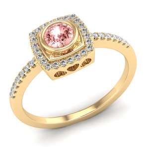 Reyes Sparkling 14K 18K แหวนหมั้นเพชรทองคำสีเหลืองเข้มตัดกลม0.25กะรัต Morganite อัญมณีสำหรับผู้หญิง - Product Image 2