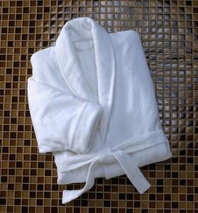 Peignoirs d'hôtel en pur coton, matière éponge, avec logo, longs, printemps-automne, tout en coton, blanc, technique de tissage - Product Image 5