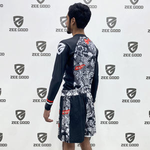 Ajustement parfait Muay Thai haute qualité manches longues BJJ Kickboxing Extensible Compression Rash Guards MMA Shorts Set - Product Image 4