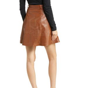High Quality Women's Summer Genuine Leather Mini Skirt Casual <b>Elastic</b> Waist Natural Loose Soft Breathable Knitted Customizable - Product Image 3