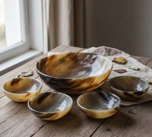 Cuenco de cuerno de búfalo hecho a mano, pieza decorativa para servir en la mesa del comedor, decoración del hogar, regalo artesanal. - Product Image 3