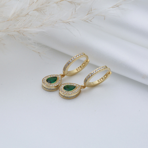 Esmeralda CZ piedras pera gota diseño pendientes colgantes venta al por mayor hecho a mano 925 joyería de plata esterlina - Product Image 4