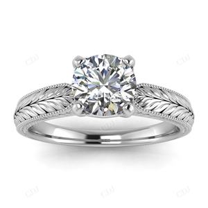 Anillo de moissanita de Plata de Ley 925, joyería de compromiso de Milgrain Vintage de corte redondo de oro blanco único, venta al por mayor - Product Image 2