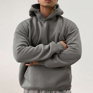 Sweat à capuche décontracté de qualité supérieure pour hommes Pull surdimensionné à poches et à épaules tombantes Logo personnalisé Sweat à capuche teint uni en coton polyester - Product Image 3
