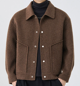 Veste en laine pour homme, fermeture à glissière, veste en polaire durable, col montant, veste décontractée d'hiver, veste unie teinte, veste patchwork - Product Image 1