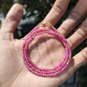 Collier statement en argent sterling avec perles rondes facettées en saphir rose AAA+ 3 mm, véritable et naturel, pour mariage - Product Image 2