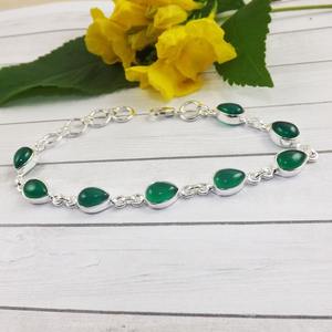 Onyx vert fait à la main en argent 925 Bracelet en argent Sterling Onyx vert naturel Bracelet de pierres précieuses Bijoux Cadeau de mariage Bijoux en argent - Product Image 4