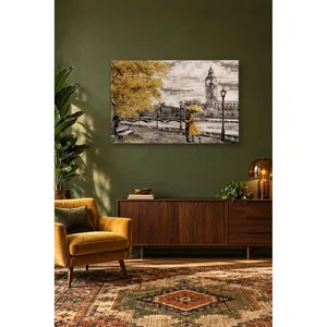 คู่รักฟิดาพร้อมร่มสีเหลืองหน้าบิ๊กเบน ภาพพิมพ์บนผ้าใบ - Product Image 1