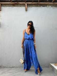 Mono Tie-Dye bohemio para mujer, ropa de playa, mono de verano con cuello en V - Product Image 6