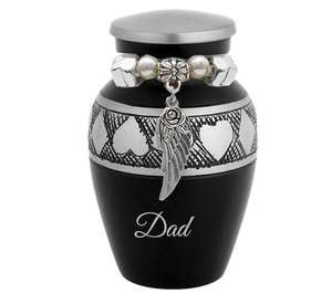 Urne funéraire miniature en aluminium noire pour cendres humaines, avec option de breloques d'amour, pour collection de cartes. - Product Image 2