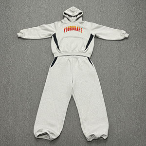 Conjunto Deportivo de Invierno para Hombre, Estilo Urbano, Estampado, 100% Algodón, Corte Regular, Sudadera con Capucha y Pantalones Deportivos de 330g, Hombros Caídos, 2 Piezas - Product Image 1