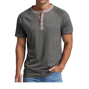 Custom Size Men's Round Neck Bamboo Cotton GSM <b>Button</b> <b>up</b> <b>Short</b> <b>Sleeved</b> T-shirt Leisure Fit Sports Running - Product Image 2