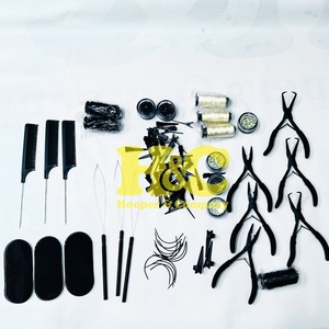 Nouvelles pinces à extensions capillaires en acier inoxydable noir, kit d'outils pour micro-tresses, aiguilles à fil et peigne - Product Image 4