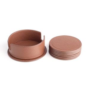 Ensemble de 4 sous-verres en cuir véritable avec logo personnalisé de qualité supérieure avec support Tapis et coussinets ronds/carrés noirs faits à la main - Product Image 3