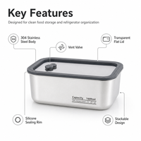 Boîte à lunch bento à double étage en acier inoxydable 304, capacité de 1 à 3 L, couvercle en verre épaissi, anti-fuite, résistant à la chaleur, compatible micro-ondes