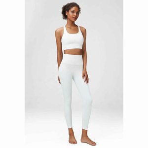 Seamless Yoga Set Women Solid Color High Waist Leggings Racerback Crop <b>Top</b> Full Length Activewear Two Piece Set - Product Image 4