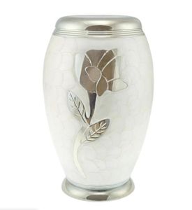 Cercueil de conception de fleurs en forme d'entonnoir pour cendres Fournitures funéraires Style américain Métal blanc Laiton Crémation - Product Image 1