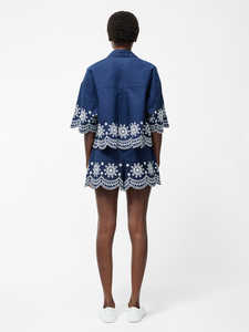 Conjuntos casuales de manga corta, camisa bordada, blusa y pantalones, conjunto de 2 piezas para mujer - Product Image 3