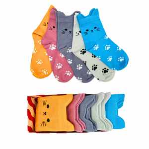 5-Pack Seamless <b>Cat</b>-Shaped Breathable Cool <b>Socks</b> Cute Animal Print Design Knitted with Custom Logo One Size for Daily Use - Product Image 4