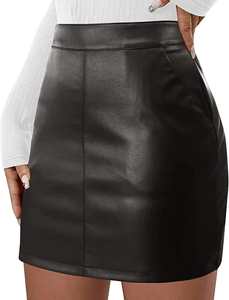 Elegante falda de piel sintética de cintura alta para mujer elegante estilo coreano elástico de algodón y gasa para trajes Casuales - Product Image 2