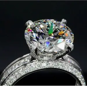 Anillo de Compromiso de Moissanita con Corte Redondo para Mujer, Plata 925, Estilo Vintage, Engaste de Puntas, para Regalo de Aniversario de Bodas - Product Image 3