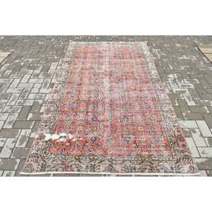 4.6x7.5 ft Turkish <b>Rug</b>, Vintage Area <b>Rug</b>, Red Blue <b>Abstract</b> <b>Rug</b> - Product Image 1