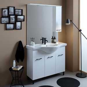 Meuble mural Ravenna blanc de 105 cm, armoire de salle de bain avec lavabo et miroir, ensembles de salle de bain haut de gamme - Product Image 1