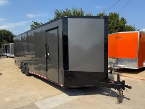 Free Shipping 8.5 x 24 TA3 Screwless Enclosed <b>Car</b> Trailer Black With Door And Red White <b>Stripe</b> Trim - Product Image 2