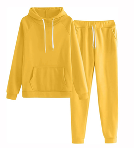 <b>Women's</b> Solid Casual Winter Long Sleeve Hooded Fleece Loose Fit 2-Piece Pullover Tracksuit <b>Set</b> 100% Cotton - Product Image 5