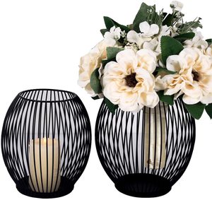 Candelabro con forma geométrica para decoración del hogar, farol de hierro negro, decoración moderna - Product Image 3