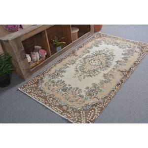 Tapis traditionnel en laine marron beige 3.6x6.8 pieds fait à la main Vintage turc Patchwork Rectangle tapis pour adolescent Latex pour couloir - Product Image 2