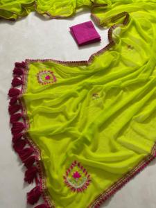 Le plus recherché indien traditionnel exclusif doux Georgette Saree travail manuel Dhaga Buta travail fête de mariage porter à séchage rapide indien - Product Image 2