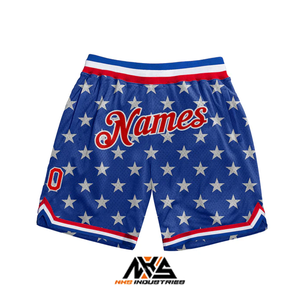 Nueva llegada pantalones cortos de baloncesto personalizados de alta calidad de talla grande rojo azul claro diseño auténtico logotipos estilo de calle teñido liso - Product Image 1