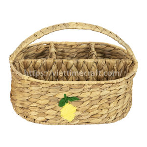 Organizador de utensilios de jacinto de agua tejido a mano ecológico más vendido con mango de 4 compartimentos soporte de accesorios de bordado de limón - Product Image 1