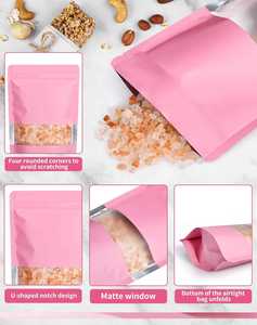 Sac en matériaux composites refermable debout, personnalisable, rose, avec fenêtres givrées pour l'emballage de biscuits, gâteaux, chocolats - Product Image 2