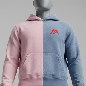 เสื้อฮู้ดผู้ชาย MATTIERA สีชมพู-น้ำเงิน ทูโทน พิมพ์โลโก้สีแดง ผ้าฟลีซ สไตล์สตรีทแวร์ลำลอง เสื้อฮู้ดแบบมีฮู้ด สั่งทำขายส่ง OEM - Product Image 3