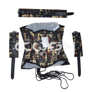 Corset gothique amincissant à imprimé vampire avec collier et menottes - Product Image 3