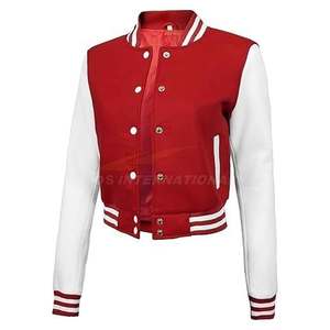 Veste bombardier courte pour femmes Varsity Vestes à manches en cuir de laine de qualité supérieure Hiver Baseball Letterman Wholesale Factory - Product Image 6