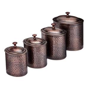 Récipient de stockage en métal de conception martelée de finition antique de cuivre avec des couvercles - Product Image 3