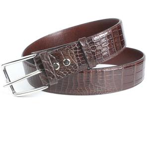 100% Genuine Men's <b>Vintage</b> brown croco print Cow Hide Leather <b>Belt</b> Casual/Formal with Square Alloy Buckle and Solid Pattern - Product Image 1