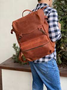 Sac à dos en cuir véritable de style tendance pour les écoliers grande capacité avec Closure-LBP-0135 à glissière antivol - Product Image 2