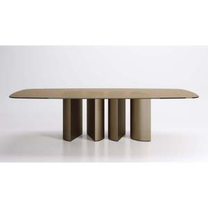 Plai Four-Legged Dining <b>Table</b> Set Hammered Glass Top Bronze <b>Mirrored</b> Assembled Metal Wooden for Home Office Kitchen Use - Product Image 1