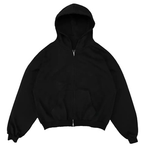 Sweat à capuche vintage à épaules tombantes Heavy thick 100% Cotton Zip Up Custom Color Solid Men's Hoodies Garment Dyed - Product Image 5