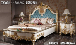 เตียงกลมธีมมหาราชาวินเทจหรูหราหรูหราสำหรับวิลล่าดีไซน์ไม้สักสีทองพร้อมเก้าอี้ข้างเตียงแกะสลักแบบราชวงศ์โบราณ - Product Image 4