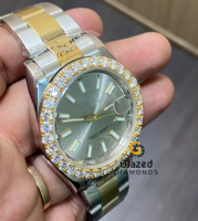 Montre de luxe en acier inoxydable avec breloque Hip Hop, verre analogique, moissanite taillée brillant, clarté VVS, date automatique