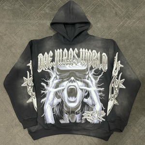 Sudadera con Capucha Personalizada OEM, Estilo Casual Urbano, Tema de Banda de Rock, Lavado Ácido Decolorado al Sol, Impresión Digital para Hombre - Product Image 1