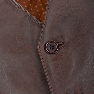 Gilet en cuir véritable marron pour homme, fermeture à boutons, haute qualité, dernière mode, prix raisonnable, OEM - Product Image 5